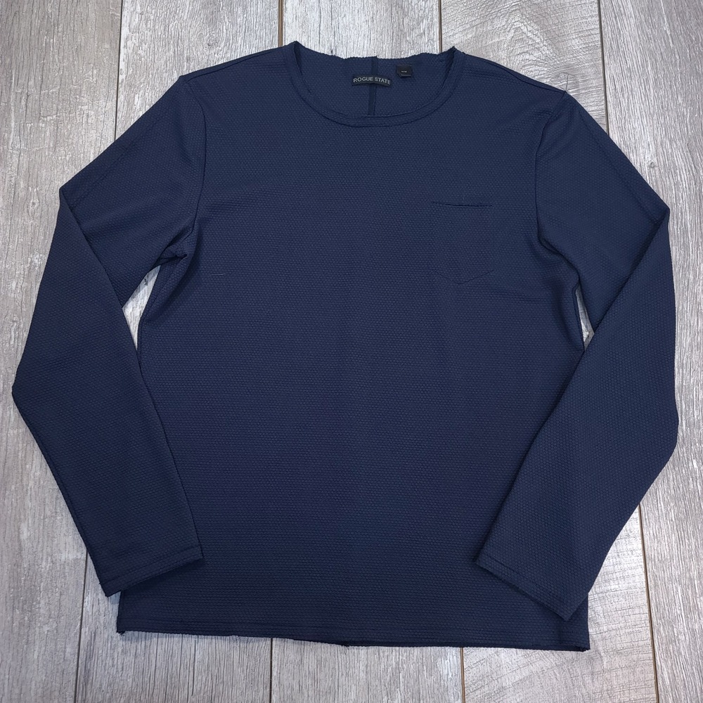 Rogue State Long Sleeve Top Mens Medium Navy Blue Textured Waffle Knit Shirt